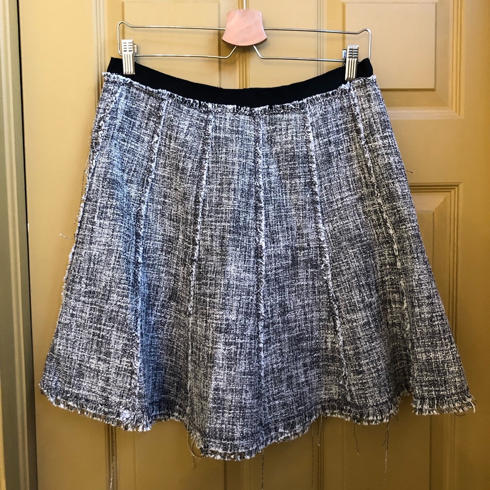 Rebecca Taylor tweed skirt black & white 12 cute feminine chic mini flare